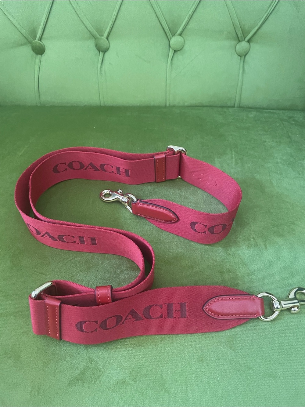 Coach Wide Red Logo Strap with Gold Hardware